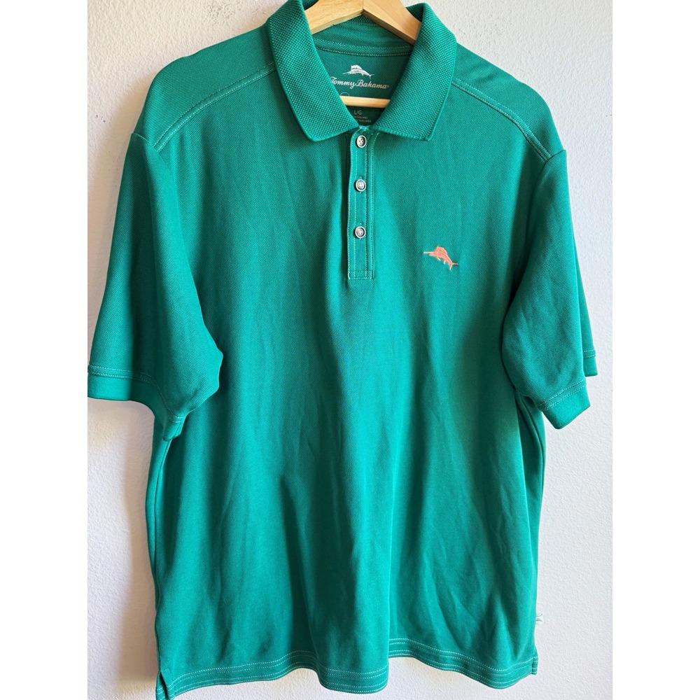 Tommy Bahama Supima Polo Shirt Men's Large Green Solid Knit Embroidered Logo